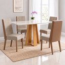 Ver imagem 1 de Conjunto Sala de Jantar Mesa Lisa 120cm Tampo MDF Vidro Canto Arredondado 4 Cadeiras Anne
