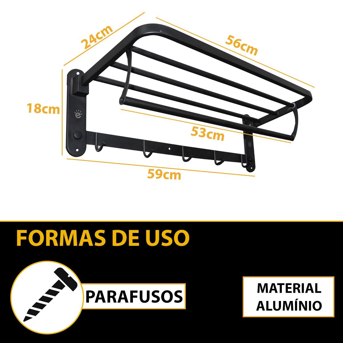 Suporte Embralumi Porta Toalha Ajustável Parede com 5 Ganchos Banheiro Toalheiro - 6