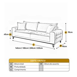 Sofá Fixo Orfeu até 4 Lugares Luxo 220cm Castellar Móbile - 3
