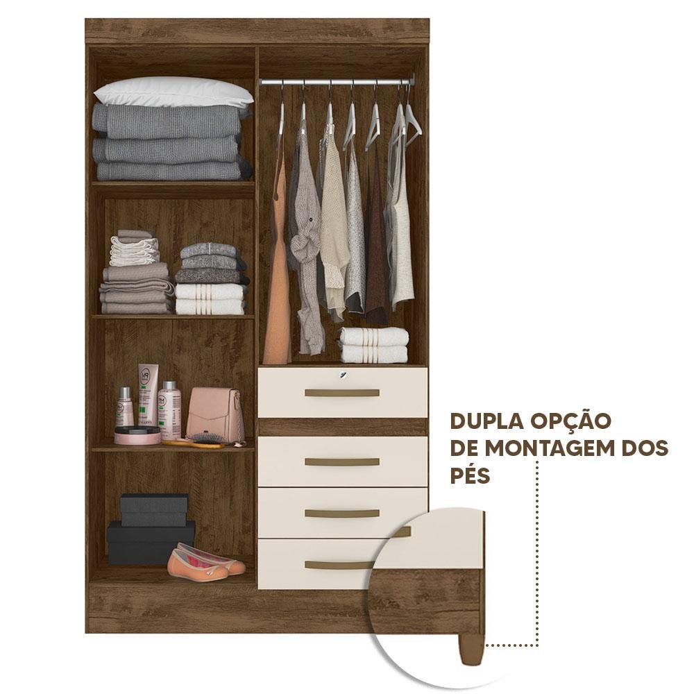 Guarda Roupa Pequeno 4 Portas Infantil Castanho Wood Off White Stella Shop JM - 3