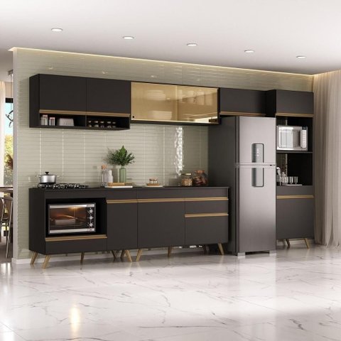 Armário de Cozinha Modulada Completa 357cm com Balcão para Cooktop Veneza Multimóveis Mp2274