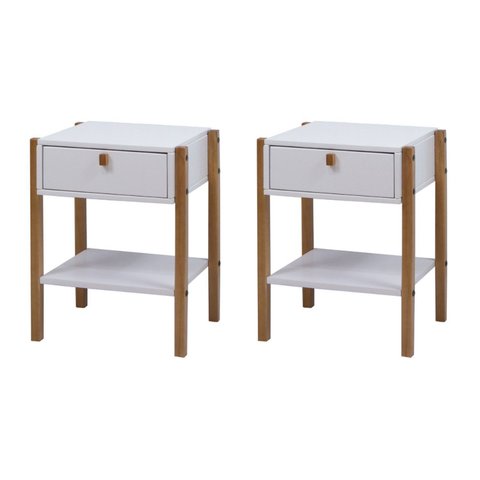 Kit 2 Mesas de Cabeceira 2 Gavetas Madeira Maciça Flórida Branco