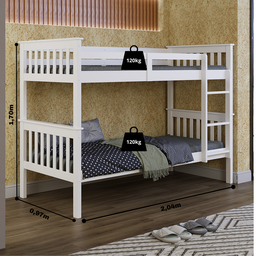 Cama Beliche Solteiro de Madeira Dupla em Altura Suspensa - 4