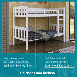 Cama Beliche Solteiro de Madeira Dupla em Altura Suspensa - 3