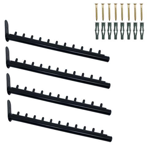 4 Arara de Parede 40cm Formato Rt Inclinado 10 Cabides Aço Robusto Organização Roupas Preto