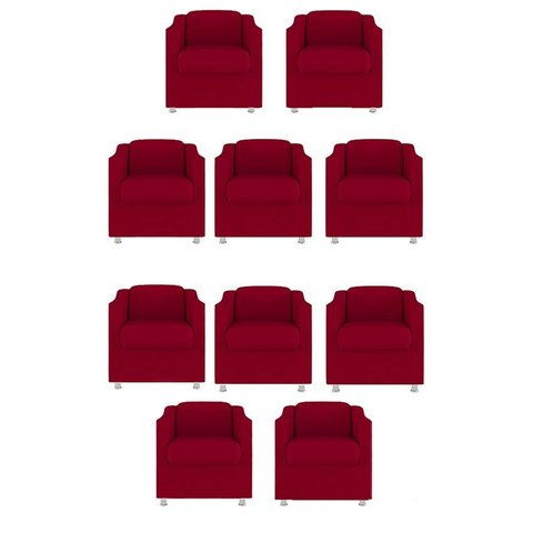 Kit 10 Poltronas Decorativa Reforçada Recepção Clinica Salão Suede Vermelho