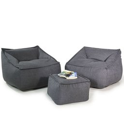 Conjunto Puff Poltrona Diana - Pufe Cinza com Enchimento e Tecido Antiestresse - 1