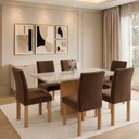 Ver imagem 1 de Conjunto de Mesa 6 Lugares Carol com Vidro 160x80cm e Cadeiras Espanha Cinamomo Off White