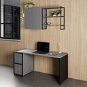 Ver imagem 1 de Escrivaninha 1,5m C/ Balcão Lateral Armário Aéreo e Nicho F5 Cor:cinza Sagrado com Preto