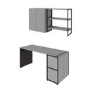 Ver imagem 3 de Escrivaninha 1,5m C/ Balcão Lateral Armário Aéreo e Nicho F5 Cor:cinza Sagrado com Preto