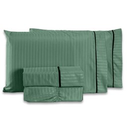 Jogo de Cama Lençol Mônaco Fitado com Fronhas King 04 Peças - Tecido Listrado Percal 300 Fios Acetin - 1