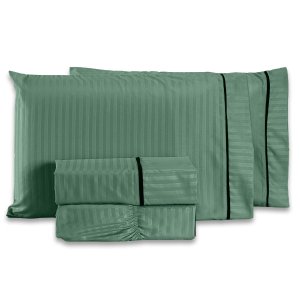 Jogo de Cama Lençol Mônaco Fitado com Fronhas King 04 Peças - Tecido Listrado Percal 300 Fios Acetin