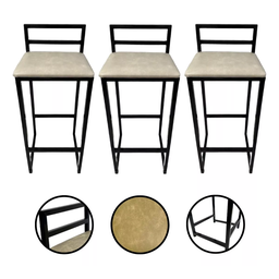 Kit 3 Banquetas Quadrada Bistro Industrial Alta Casa Bar Cozinha:bege - 1