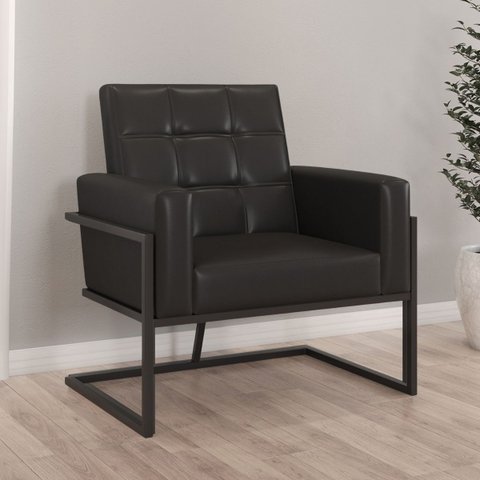 Poltrona Resistente Base de Ferro Courino para Recepção Luxo - Moblan Decor:Preto