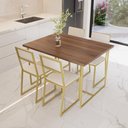 Ver imagem 1 de Conjunto Mesa de Jantar Retangular Imbuia 4 Cadeiras Estofado Riviera Industrial Dourado Don Castro