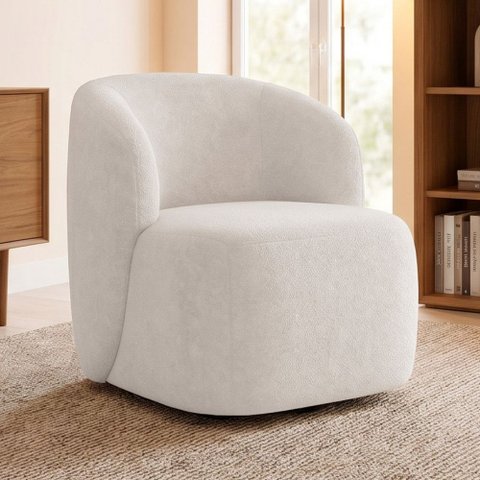 Poltrona Giratória Orgânica para Sala Living Heidy F04 Bouclê Bege - Lyam Decor