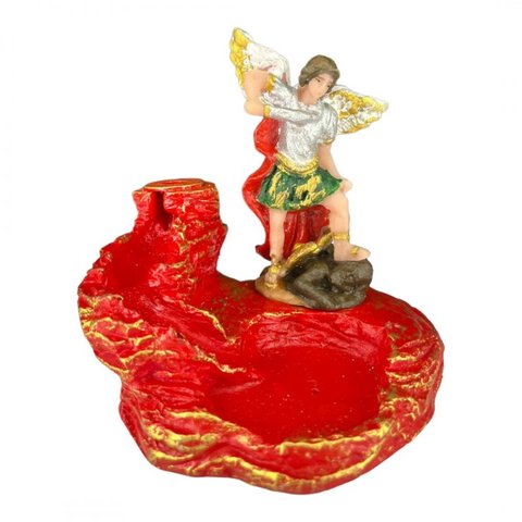 Incensário Cascata Católico em Resina - Escolha o Seu Santo:são Miguel Vermelho 10 Cm