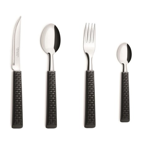 Faqueiro para Ate 4 Pessoas com Caixa, Rattan Preto 16 Peças Simonaggio