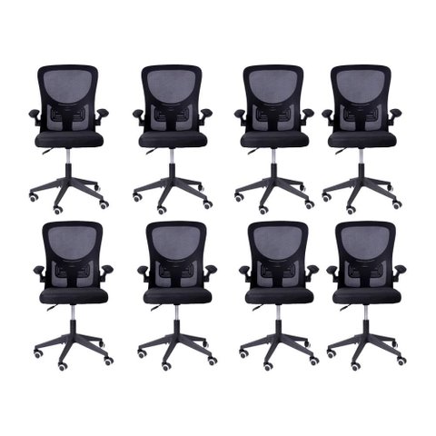 Kit 08 Cadeiras Escritório Rodizio Office Bytes Preto