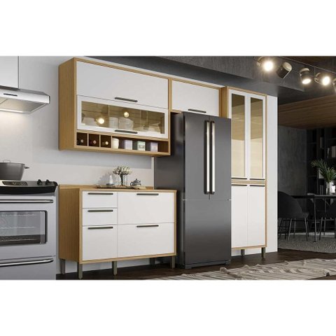 Cozinha Modulada Ronipa Syrah 4 Peças (2aéreo+1balcão+1paneleiro) C4p05 Amendoa/off White-ronipa