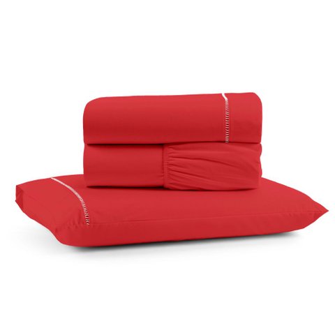 Jogo de Lençol Solteiro Mirante 100% Algodão 3 Pçs Vermelho Casa Show Enxovais