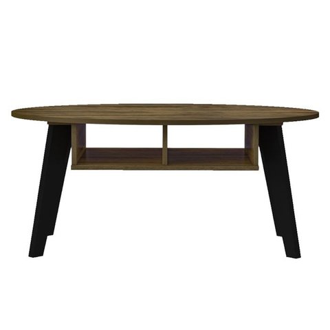 Mesa de Centro Tampo Oval 2 Nichos 100 Cm Pinho Preto Arly