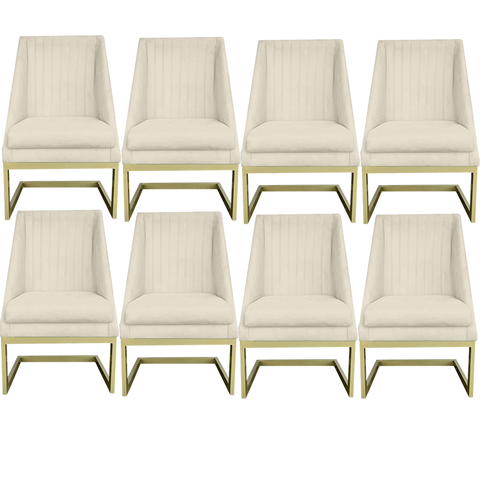 Kit 08 Cadeiras Para Sala De Jantar Ana Base de ferro Suede Bege - D'Classe Decor