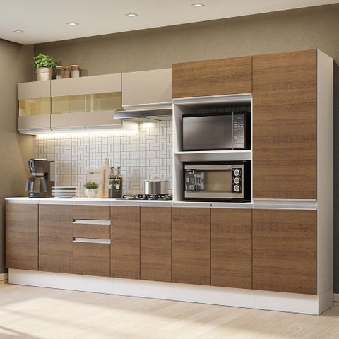 Armário De Cozinha Completa 300cm Branco/Rustic/Crema
