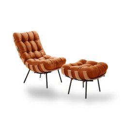 Poltrona Costela com Puff Coral Vivaro Decor Suede Terracota - 4