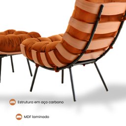 Poltrona Costela com Puff Coral Vivaro Decor Suede Terracota - 2