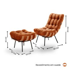 Poltrona Costela com Puff Coral Vivaro Decor Suede Terracota - 3