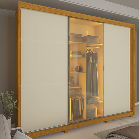 Guarda Roupa Casal Platinum LED 100% MDF Naturale Off White - Gelius