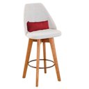 Ver imagem 2 de Kit 10 Banquetas Alta Maya Giratória Com Encosto Linho Bege Claro e Almofada Sintético Vermelho