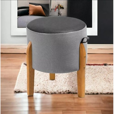 Puff Decorativo Luxo Couro Cinza/preto