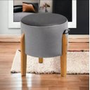 Ver imagem 1 de Puff Decorativo Luxo Couro Cinza/preto