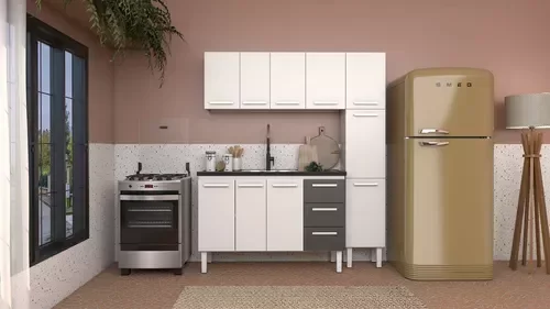 Ver imagem 1 de Conjunto Cozinha Completo para Pia 1,40metros Gabinete + Aéreo + Paneleiro 100% em Aço - Venus Cozim