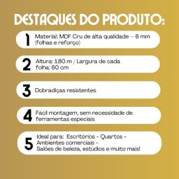 Biombo Divisória Mdf 1,80x2,40m - 4 Folhas Desmontável com Kit Montagem - 3