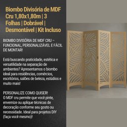 Biombo Divisória Mdf 1,80x2,40m - 4 Folhas Desmontável com Kit Montagem - 4