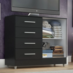 Cômoda Armário Gabinete Gaveteiro Quarto 4 Gavetas 2 Portas:onix - 3