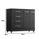 Ver imagem 5 de Cômoda Armário Gabinete Gaveteiro Quarto 4 Gavetas 2 Portas:onix