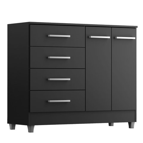 Cômoda Armário Gabinete Gaveteiro Quarto 4 Gavetas 2 Portas:onix