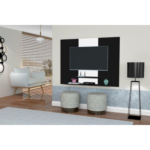 Painel Topázio com Prateleiras para Tv até 46'' Polegadas Cor Preto / Branco