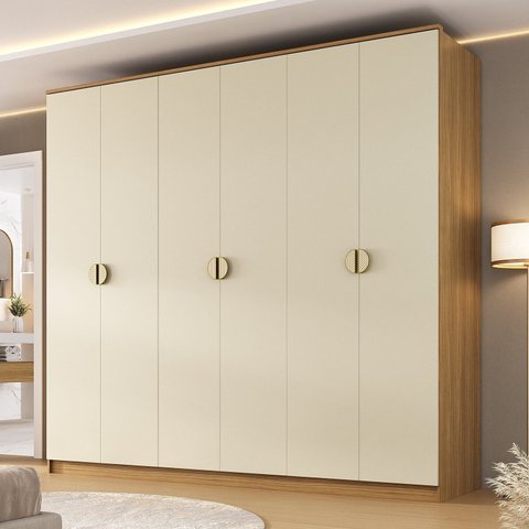 Guarda-Roupa Casal MDF BP com 6 Portas e 4 Gavetas Asti Marrom/Nogueira/Off White