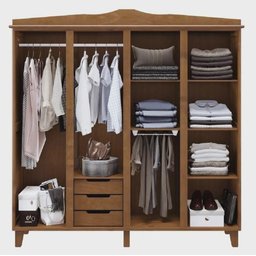 Guarda-roupa Brasil Casal Imbuia 4 Portas Espelhos 3 Gavetas Internas Madeira Maciça de Pinus - - 2