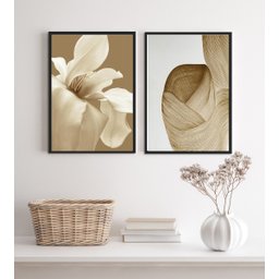 Kit 2 Quadros Elegantes para Sala Quarto Bege e Marrom 33x24cm:madeira Branca - 1