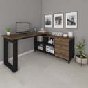 Ver mais imagens de Mesa Escrivaninha em L com 3 Gavetas e Nichos Nexos Ipê/Preto