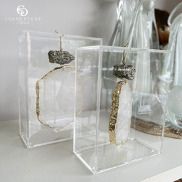 Caixa de Acrílico Decorativa Com Pedra Quartzo Branco e Pirita G - 2