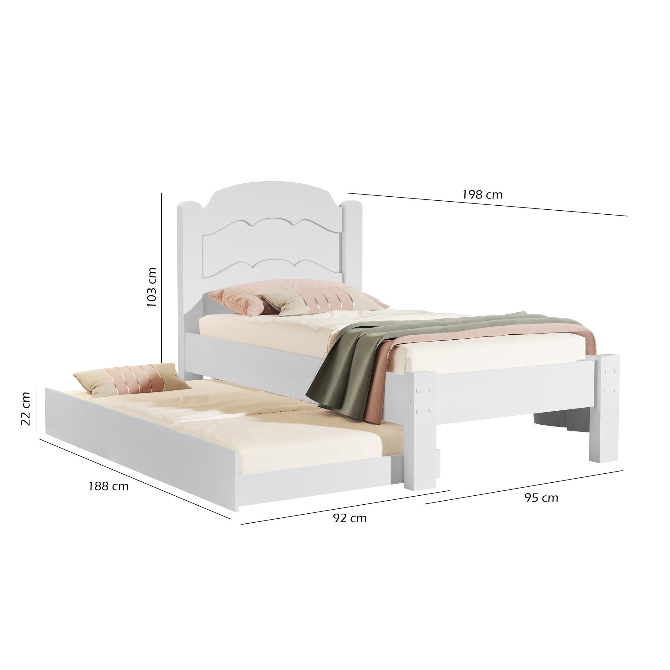 Cama de Solteiro com Auxiliar SuperSegura Reforçada Lais MDF: Branco ...
