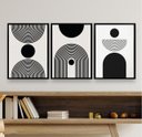Ver imagem 1 de Kit 3 Quadros Abstratos Formas Geométricas matisse 24x18cm - com Vidro:madeira Preta