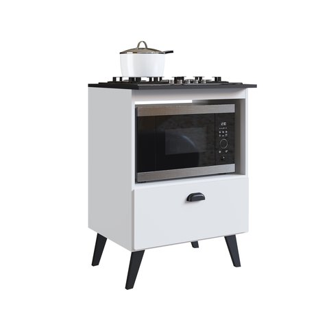 Balcão C/ Porta Basculante P/ Forno e Cooktop 4 Bocas Branco